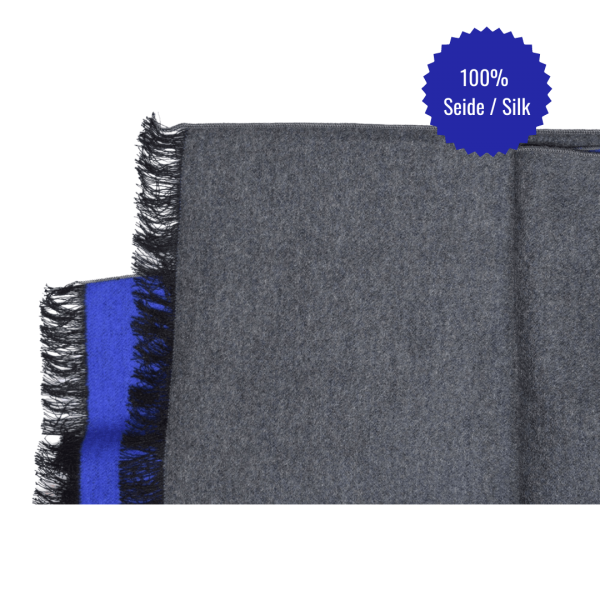 Stole Scarf Shawl 100% Silk Flannel Jacquard Melange Grey Blue